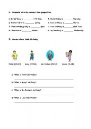 English Worksheet: BIRTHDAYS - PAGES 3 AND 4