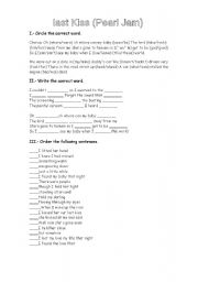 English worksheet: Last Kiss by Pearl Jam