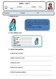 English Worksheet: PHONE NUMBERS AND ADDRESSES
