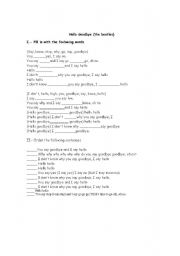 English worksheet: Hello, Good bye