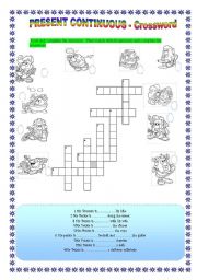 English Worksheet: PRESENT CONTINUOUS - CROSSWORD
