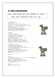 English Worksheet: IF I WERE A BOY ( BEYOUNCE )