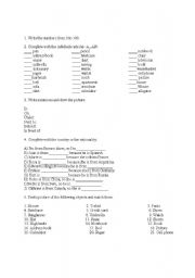 English worksheet: Articles/ Numbers/Clothes/ Prepositions of place/ Present Continuous Review