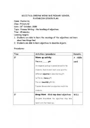 English Worksheet: adjectives lesson plan