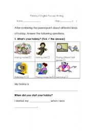 English worksheet: hobby 1