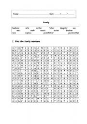 English Worksheet: family - word search