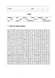 English worksheet: family - word search