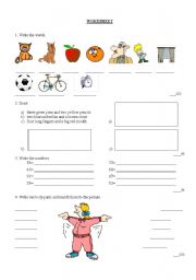 English Worksheet: Body parts, colours and numbers
