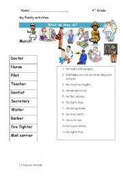 English Worksheet: Match what does he or she do?