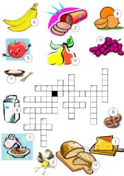 English Worksheet: Food - croosword puzzle