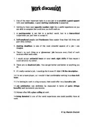 English Worksheet: WORK DISCUSSION