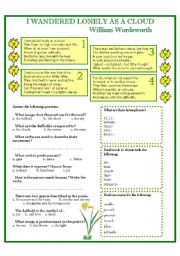 English Worksheet: WILLIAM WORDSWORTH- I wandered lonely as a cloud