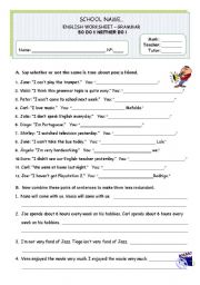 English Worksheet: So do I/ Neither do I