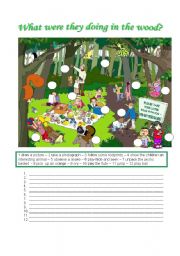 English Worksheet: WHAT WERE THEY DOING IN THE WOOD?