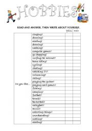 English Worksheet: HOBBIES AND PASTIMES