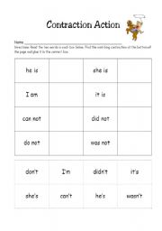 English Worksheet: contraction