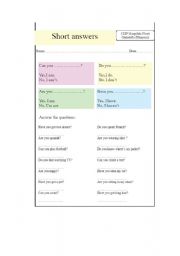 English Worksheet: Short answers