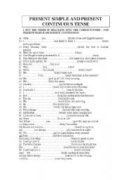English Worksheet: the present simple and continuous tense