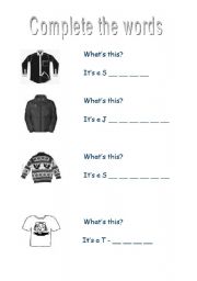 English worksheet: clothes - complete the words