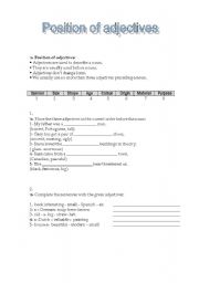 English worksheet: Position of adjectives