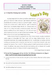 English Worksheet: Lauras Day - reading comprehension/writing