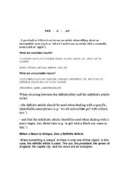 English worksheet: Definite and Indifinite Articles