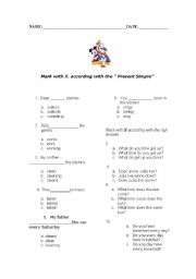 English Worksheet: PRESENT  SIMPLE