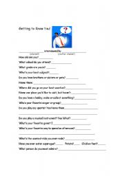 English Worksheet: Getting to Know You