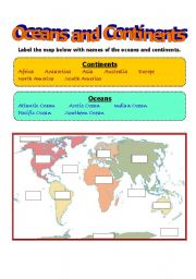 English Worksheet: Oceans and Continents