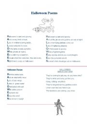 English Worksheet: Halloween Poems