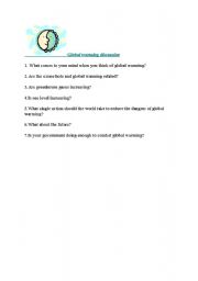 English Worksheet: Global waming discussion