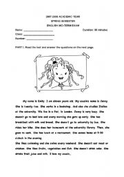 English Worksheet: exam for elementary students