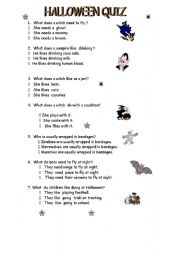 English Worksheet: halloween quiz