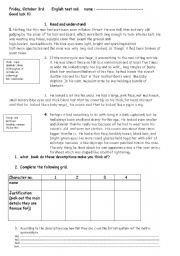 English Worksheet: physical description : text adapted from Harry Potter /JK Rowling