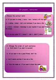 English worksheet: If+ present, instruction