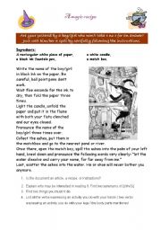 English Worksheet: a magical recipe - written comprehension