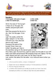 English Worksheet: a magical recipe - written comprehension