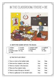 English Worksheet: in the classroom / there + be