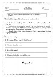 English Worksheet: Reading