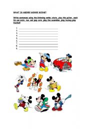 English Worksheet: What is Mickey doing?