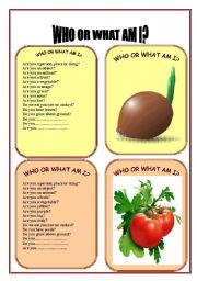 English Worksheet: CARD TWO WHO OR WHAT AM I GAME