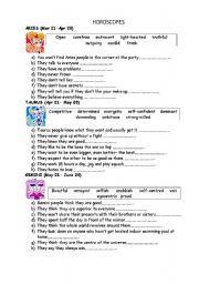 English Worksheet: horoscopes part1 and 2. Adjectives describing people