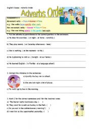 English Worksheet: Adverbs order - manner place time