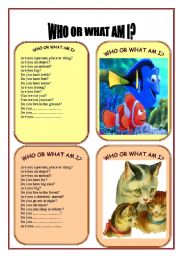 English Worksheet: CARD THREE OF WHO OR WHAT AM I GAME