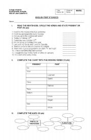 English Worksheet: TEST ON SIMPLE PAST TENSE