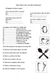 English Worksheet: Verb There to be + Kitchen Vocabulary