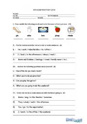 English worksheet: Written Quiz  - Review