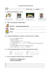 English worksheet: Written Quiz