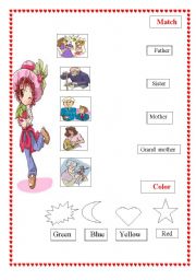 English Worksheet: match and color