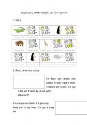 English Worksheet: Review: zoo animals and parts of the body